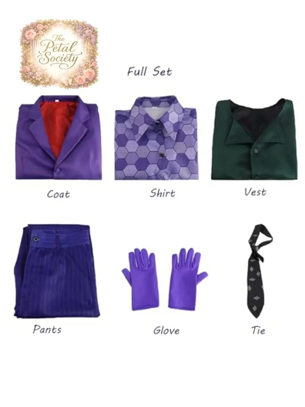 Men's Deluxe Purple Cosplay Costume 6-Piece Set with Coat Shirt Vest Tie Pants